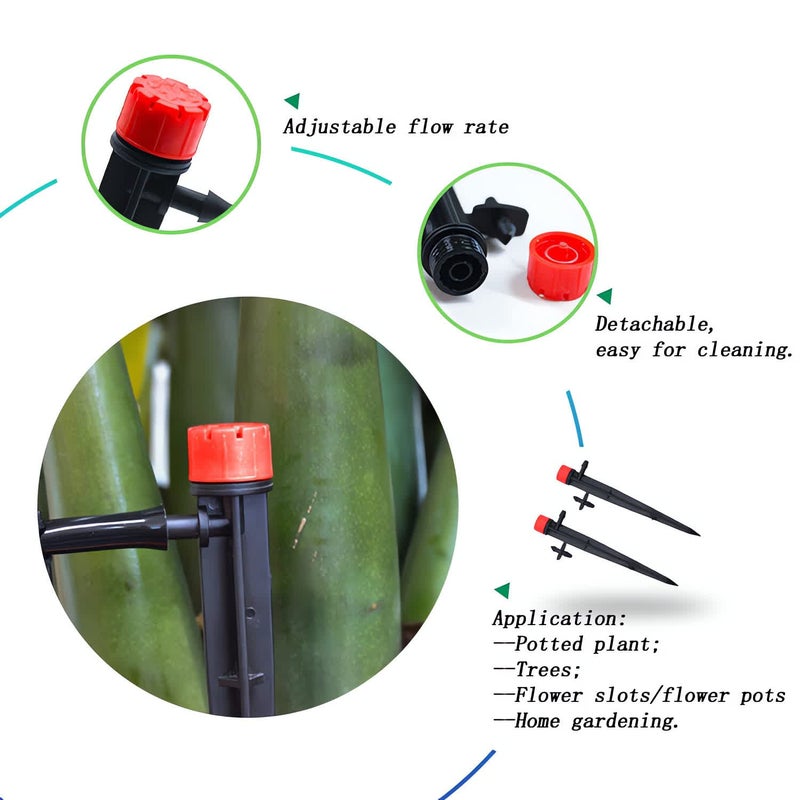 La Farah 50pcs Drip Irrigation Emitters for 1/4" Irrigation Tubing,Adjustable 360 Degree Irrigation Dripper with 1/4" Barbed Coupling Fittings,Garden Drip Emitters for (4-7mm) Watering System Kit - Image 2